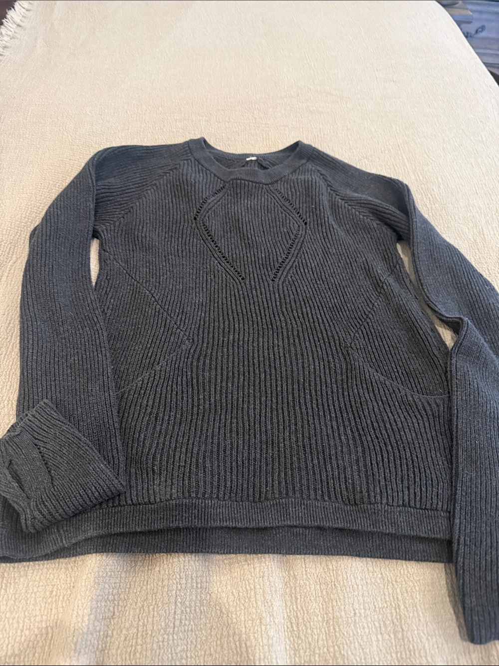 lululemon athletica Charcoal Crew Neck Ribbed Sweater with pockets.